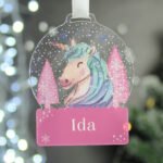 Personalised Unicorn Design Acrylic Snowglobe Christmas Decoration