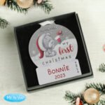 Personalised Tiny Tatty Teddy 'My First Christmas' Acrylic Snow Globe Decoration - Image 2