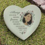 Personalised Floral Design Photo Upload Memorial Heart Shaped Resin Garden/Graveside Ornament