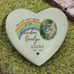 Personalised Pet 'Rainbow Bridge' Photo Upload Memorial Heart Shaped Resin Garden/Graveside Ornament - Image 2