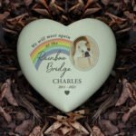 Personalised Pet 'Rainbow Bridge' Photo Upload Memorial Heart Shaped Resin Garden/Graveside Ornament - Image 3
