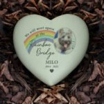 Personalised Pet 'Rainbow Bridge' Photo Upload Memorial Heart Shaped Resin Garden/Graveside Ornament - Image 4