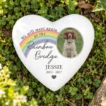 P1013A39 Personalised Pet Rainbow Bridge Photo Upload Memorial Heart Shaped Resin Garden Graveside Ornament New 2026