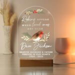 Personalised 'Robins Appear...' Memorial Wooden Based LED Colour Changing Light