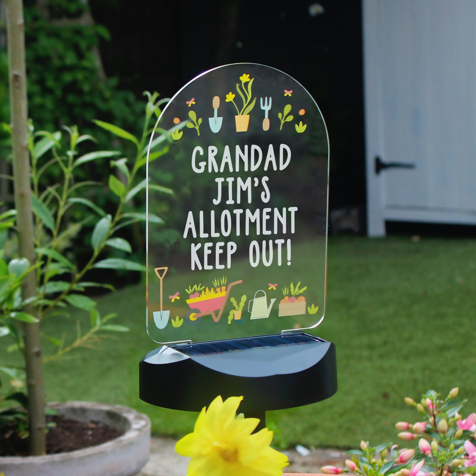 P1013A54 Personalised Any Message Vegetable Patch Design Outdoor Solar Light Personalised Any Message Vegetable Patch Design Outdoor LED Colour Changing Solar Light - Image 1