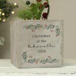 Personalised Any Message Christmas Foliage Design Concrete Plant Pot