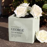 Personalised Any Message Feather Motif Memorial Resin Garden/Graveside Vase - Image 4