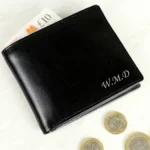 Personalised Name/Initials Script Font Black Leather Wallet - Image 2
