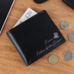 Personalised Wedding Top Hat Motif Black Leather Wallet