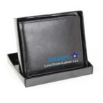 Personalised Blue Text Star Motif Black Leather Wallet - Image 3