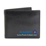 Personalised Blue Text Star Motif Black Leather Wallet - Image 4