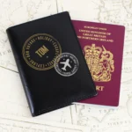Personalised Stamped Design Black Leather Passport Holder