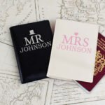 Personalised 'Mr & Mrs' Black & Cream Leather Passport Holder Set