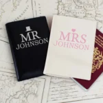 Personalised 'Mr & Mrs' Black & Cream Leather Passport Holder Set
