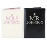 Personalised 'Mr & Mrs' Black & Cream Leather Passport Holder Set - Image 2