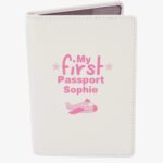 Personalised 'My First Passport' Pink Aeroplane Motif Cream Leather Passport Holder - Image 2