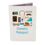 Personalised Male Essentials Design Cream Leather Passport Holder - Image 3