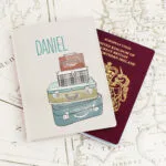 Personalised Suitcases Motif Cream Leather Passport Holder