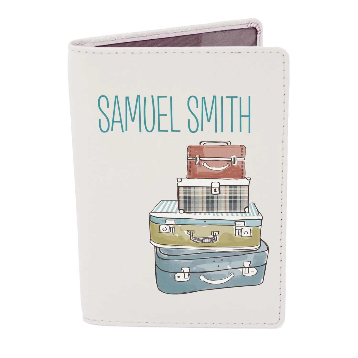 Personalised Suitcases Motif Cream Leather Passport Holder - Image 3