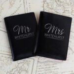 Personalised 'Mr & Mrs' Black Leather Passport Holder Set