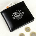 Personalised 'No.1' Stars Motif Black Leather Wallet