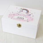 Personalised Rainbow Unicorn Design White Wooden Keepsake Box - Image 2