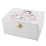 Personalised Rainbow Unicorn Design White Wooden Keepsake Box - Image 5