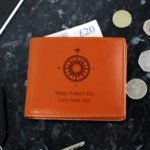 Personalised Any Message Compass Motif Tan Leather Wallet