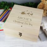 Personalised Santa & Reindeer Motif Large Wooden Christmas Eve Box