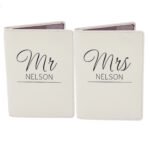 Personalised Classic 'Mr & Mrs' Cream Leather Passport Holder Set - Image 2