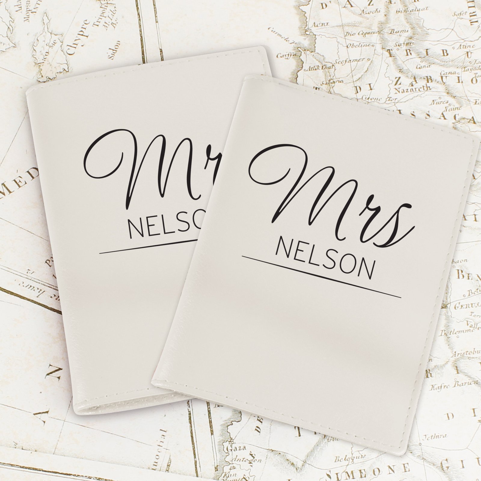 P1014A57 Personalised Classic 'Mr & Mrs' Cream Leather Passport Holder Set Personalised Classic 'Mr & Mrs' Cream Leather Passport Holder Set - Image 1
