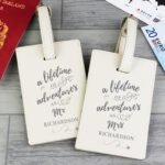 Personalised 'A Lifetime of Adventures' Couples Cream Leather Luggage Tag Set - Image 2