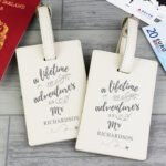 Personalised 'A Lifetime of Adventures' Couples Cream Leather Luggage Tag Set - Image 3