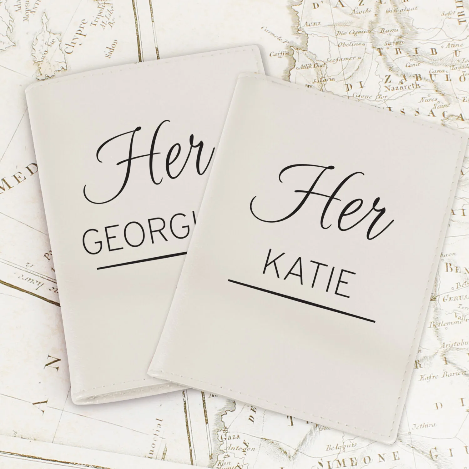 Personalised Couples Cream Leather Passport Holder Set - Image 5