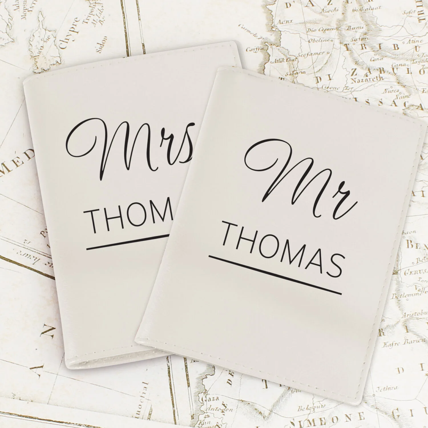 Personalised Couples Cream Leather Passport Holder Set - Image 1