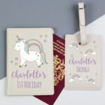Personalised Baby Unicorn Design Cream Leather Passport Holder & Luggage Tag Set - Image 3