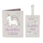 Personalised Baby Unicorn Design Cream Leather Passport Holder & Luggage Tag Set - Image 4