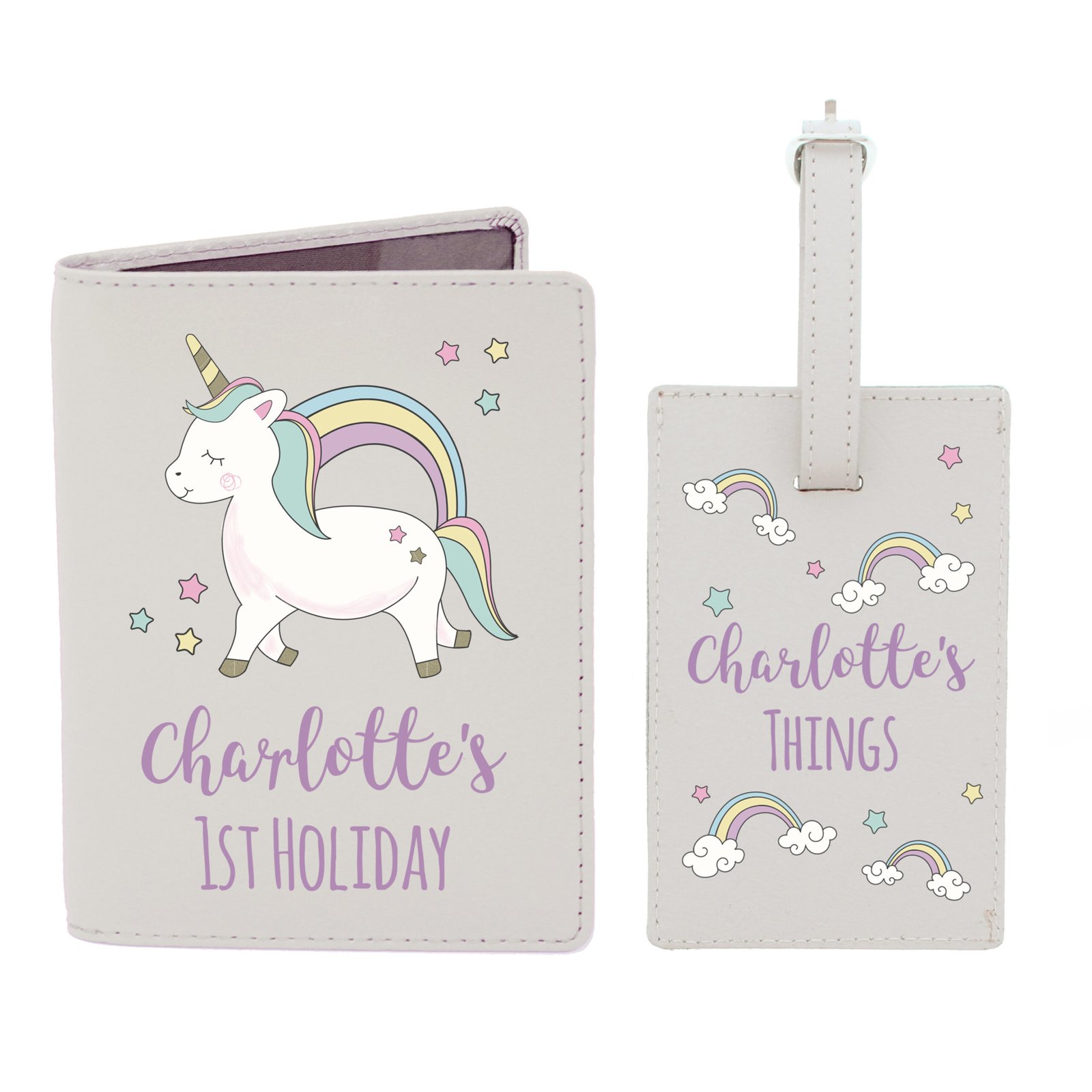 Personalised Baby Unicorn Design Cream Leather Passport Holder & Luggage Tag Set - Image 4