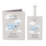 Personalised Blue Plane Design Cream Leather Passport Holder & Luggage Tag Set - Image 4