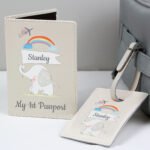 Personalised Hessian Elephant Design Cream Leather Passport Holder & Luggage Tag Set - Image 2