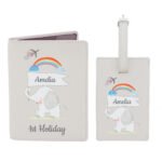 Personalised Hessian Elephant Design Cream Leather Passport Holder & Luggage Tag Set - Image 4