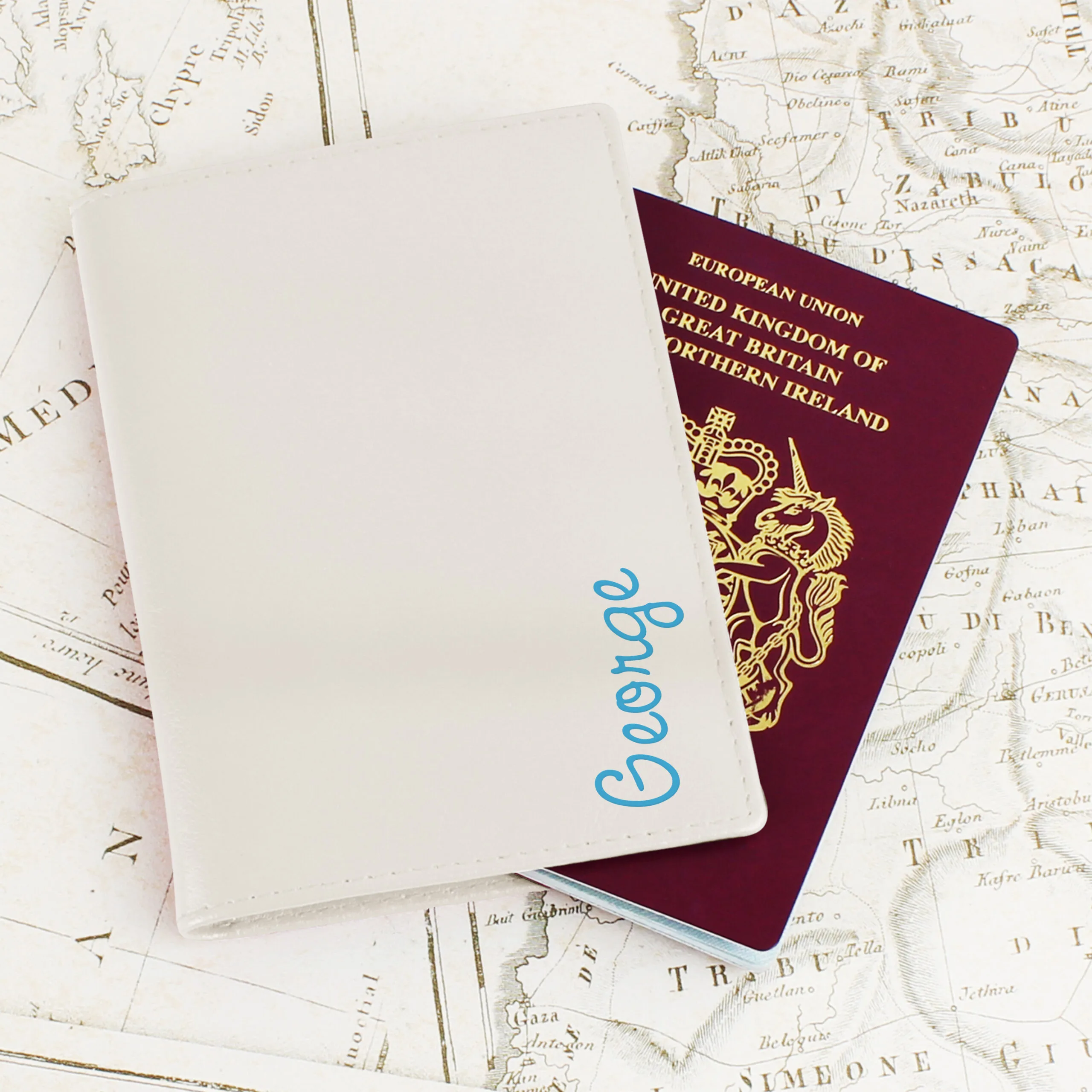Personalised Blue Name Cream Leather Passport Holder - Image 4