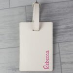 Personalised Pink Name Cream Leather Luggage Tag