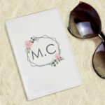 Personalised Initials Floral Design Cream Leather Passport Holder