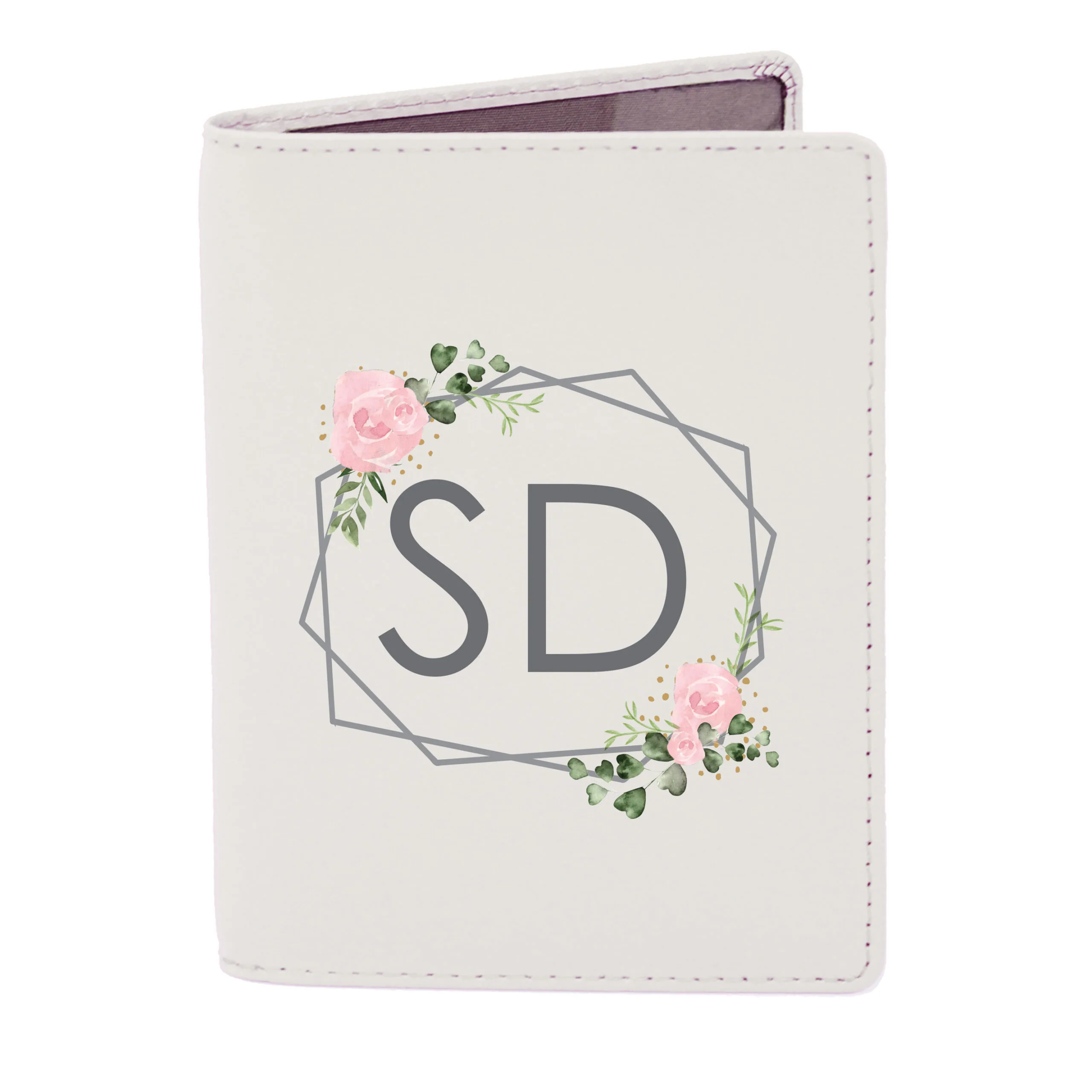 Personalised Initials Floral Design Cream Leather Passport Holder - Image 3