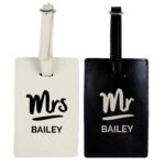 Personalised 'Mr & Mrs' Black & Cream Leather Luggage Tag Set - Image 3