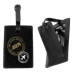 Personalised Stamped Design Black Leather Luggage Tag - Image 4