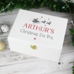 Personalised Santa & Reindeer Motif White Wooden Christmas Eve Box - Image 3