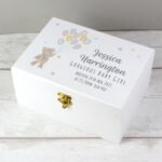Personalised Teddy & Balloons Design New Baby White Wooden Keepsake Box