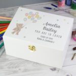 Personalised Teddy & Balloons Design New Baby White Wooden Keepsake Box - Image 3